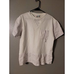 Up Up In LA White Vintage Single Stitch Floral Sleeve Hem T Shirt Size L Cotton